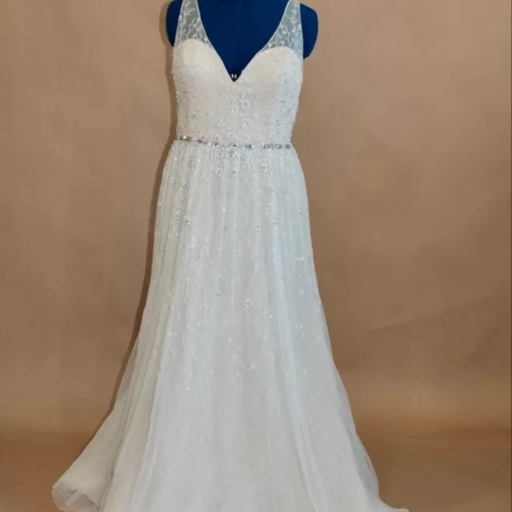 Mon Cheri beaded tulle A-line wedding gown, store sample, sz 18